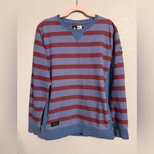 Rip Curl Men's Crewneck Sweater - Blue and Burgundy Stripes. Size Medium.